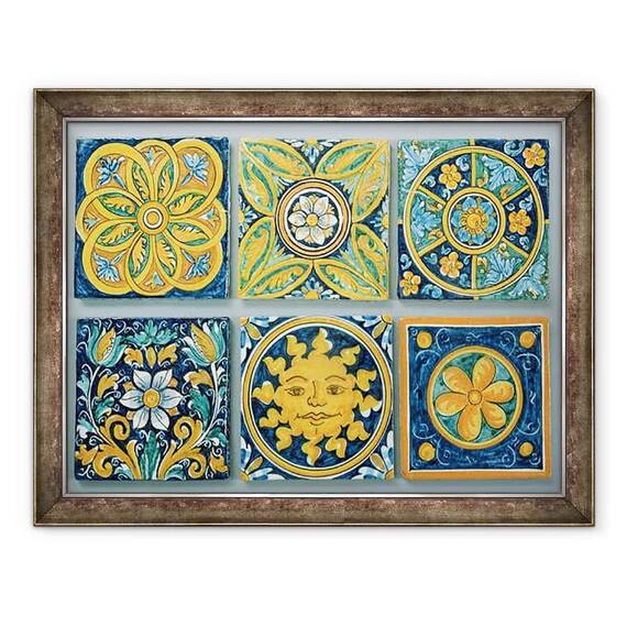 Tablou inramat - Scoala Italiana - Placi ceramice in stilul tipic Caltagirone - - Roveli