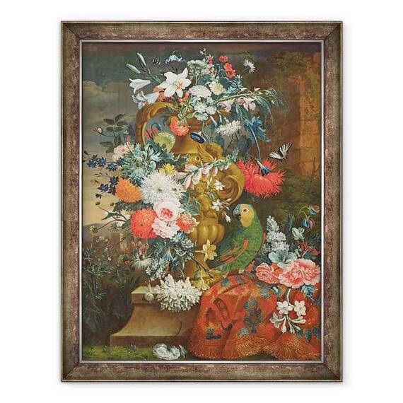 Tablou inramat - Jean Picart - Buchet de flori si papagal - - Roveli
