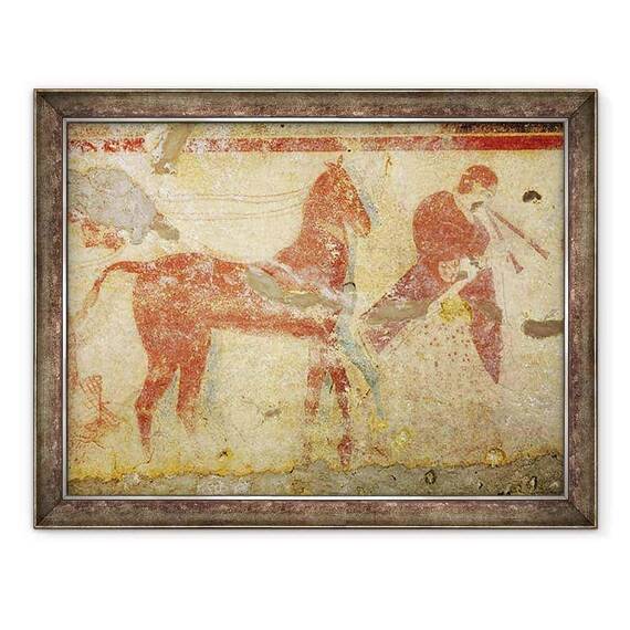 Tablou inramat - Etruscan - Doi cai si un muzician, din mormantul lui Giustiniani - - Roveli