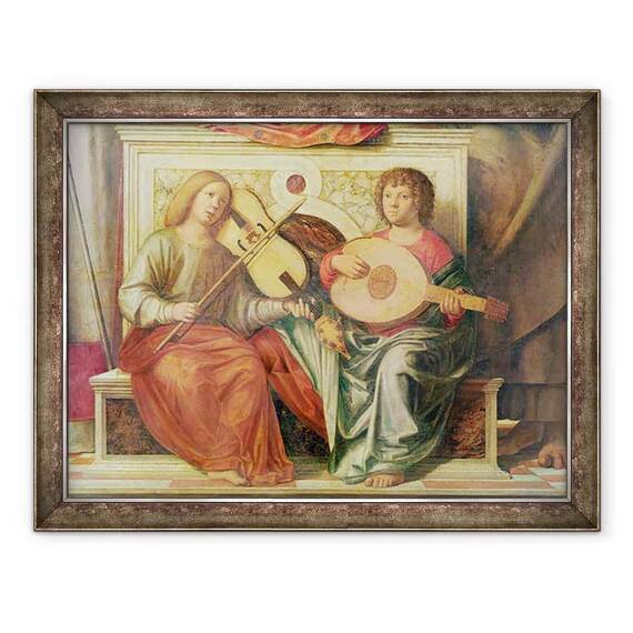 Tablou inramat - Giovanni Battista Cima da Conegliano - Detaliu al muzicienilor de inger dintr-o pictura a Fecioarei si a sfintilor - - Roveli