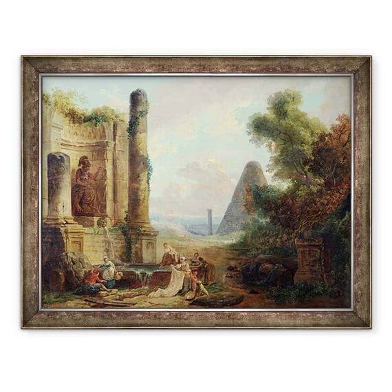 Tablou inramat - Hubert Robert - Fantana Minerva, Roma - - Roveli