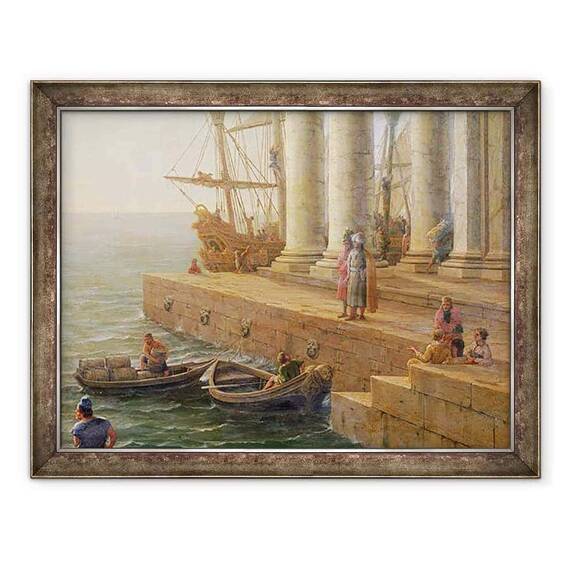 Tablou inramat - Claude Lorrain - Scena portului, detaliu de la Plecarea lui Ulise din tara Feaci - - Roveli