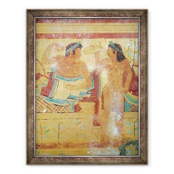 Tablou inramat - Etruscan - Detaliu al banchetului funerar, de la Mormantul Leoparzilor - - Roveli
