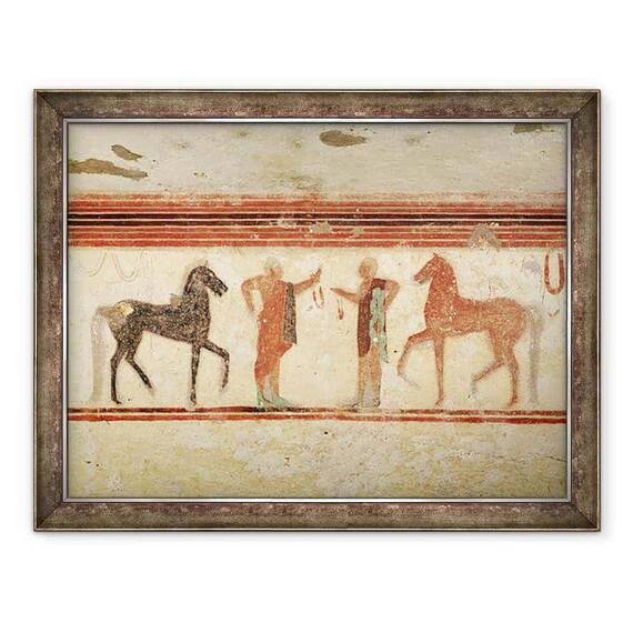 Tablou inramat - Etruscan - Caii si calaretii care tin fraiele, de la mormantul baronului - - Roveli