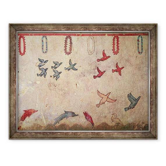 Tablou inramat - Etruscan - Pasari acvatice si delfini saritori, din Mormantul Vanatorii si Pescuitul - - Roveli