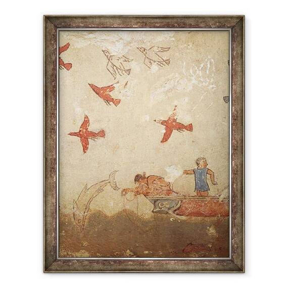 Tablou inramat - Etruscan - Barca de pescuit, de la Mormantul Vanatorii si Pescuitul - - Roveli