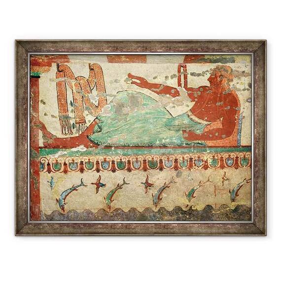 Tablou inramat - Etruscan - Un oaspete la un banchet funerar care detine un ou in mana, de la Mormantul Leilor - - Roveli