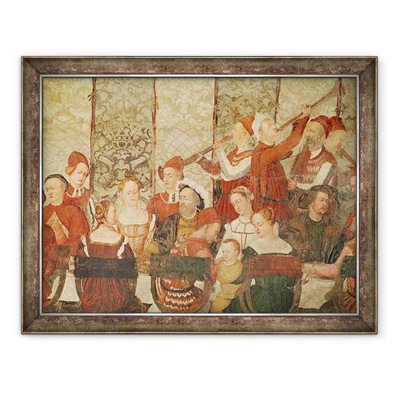 Tablou inramat - Girolamo Romanino - Oaspetii la banchetul dat de Bartolomeo Colleoni pentru regele Christian I al Danemarcei la Castelul Malpaga din 1474 - - Roveli