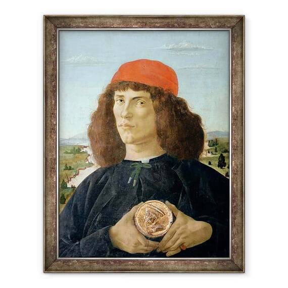 Tablou inramat - Sandro Botticelli - Portretul unui tanar care detine un medalion de Cosimo I de Medici Batranul 1389-1463 - - Roveli