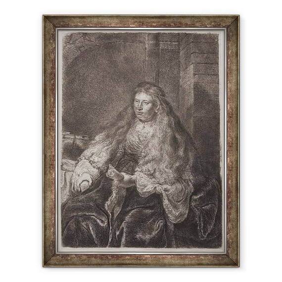 Tablou inramat - Rembrandt Harmensz van Rijn - Fata cu parul lung care se incadreaza pe umeri, sau Marea mireasa evreiasca - - Roveli