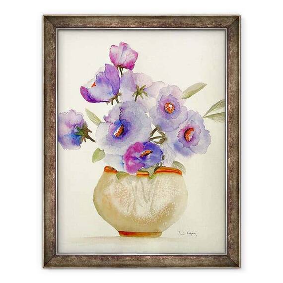 Tablou inramat - Neela Pushparaj - Anemone violet intr-o vaza - - Roveli