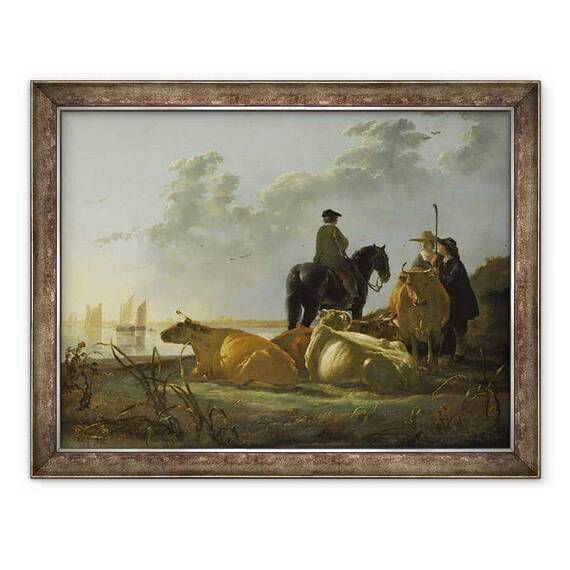 Tablou inramat - Aelbert Cuyp - tarani si vite langa raul Merwede - - Roveli