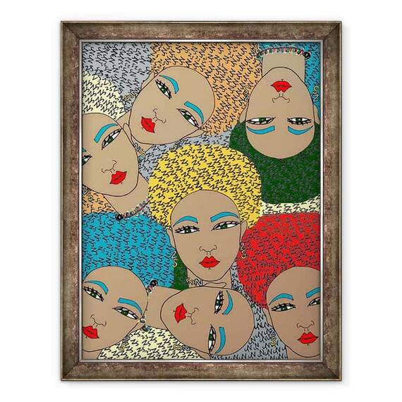 Tablou inramat - Daisy de Villeneuve - Fete cu Par Multi Colorat - - Roveli