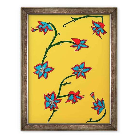 Tablou inramat - Daisy de Villeneuve - Flori de fundal galben - - Roveli