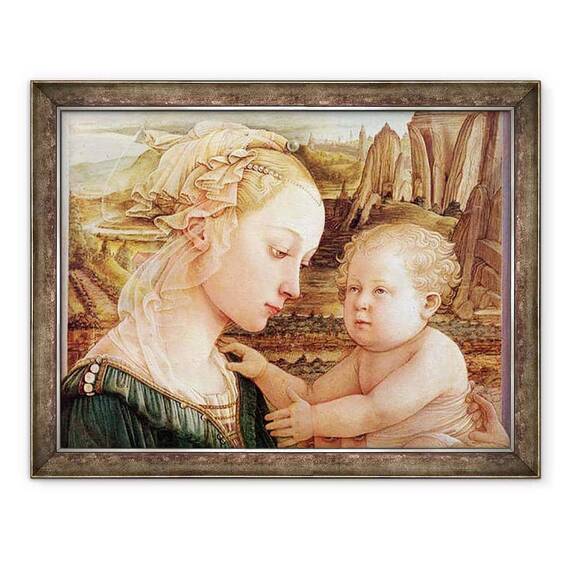 Tablou inramat - Fra Filippo Lippi - Detaliu al Madonnei si Copilului cu ingeri - - Roveli