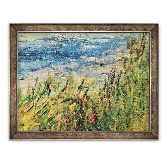 Tablou inramat - Pierre Auguste Renoir - Bancile Senei la Champrosay, detalii despre apa si iarba in centrul picturii - - Roveli