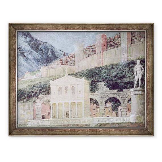 Tablou inramat - Andrea Mantegna - Sosirea Cardinalului Francesco Gonzaga, detalii ale fundalului aratand o viziune idealizata asupra Romei - - Roveli