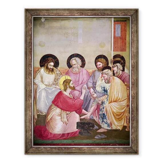 Tablou inramat - Giotto di Bondone - Hristos Spaland picioarele ucenicilor, detalii despre Hristos si sase discipoli - - Roveli