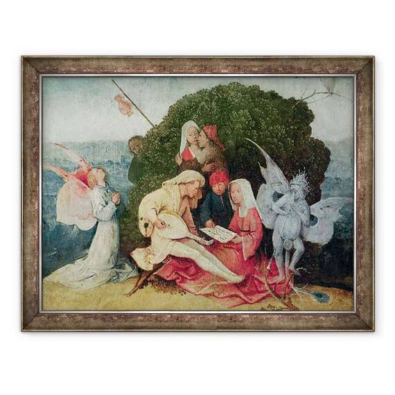 Tablou inramat - Hieronymus Bosch - Muzicienii de pe partea de sus a vagonului, detaliu al panoului central al Haywain Triptic - - Roveli