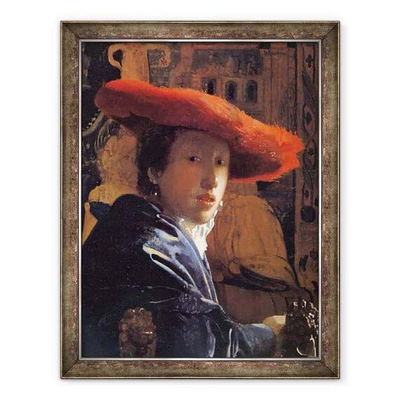 Tablou inramat - Jan Vermeer - Fata cu o palarie rosie - - Roveli