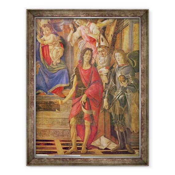 Tablou inramat - Sandro Botticelli - Altarul Sfantului Barnaba, Fecioara si Pruncul intronat, detaliu al Sfantului Ioan Botezatorul, Sfantul Ignace Episcopul Antiohia, Sfantul Mihail - - Roveli