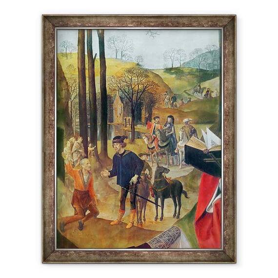 Tablou inramat - Hugo van der Goes - Portinari Altarpiece, panoul din dreapta detaliu al sosirii Magilor - - Roveli