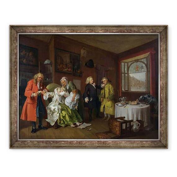 Tablou inramat - William Hogarth - Casatoria a la Mod, VI, Moartea doamnei - - Roveli