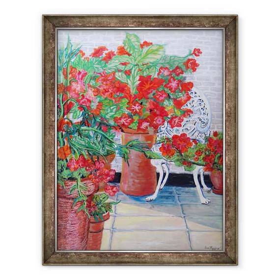 Tablou inramat - Joan Thewsey - Geraniums si petunii pe terasa, 2011 - - Roveli