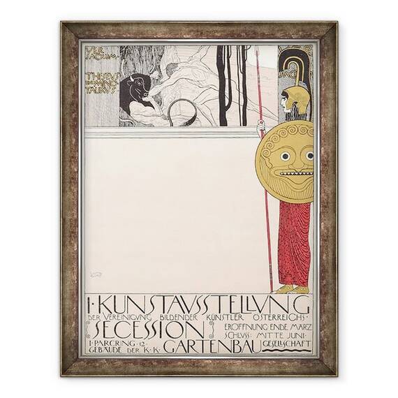 Tablou inramat - Gustav Klimt - Afis pentru prima expozitie secesionista de la Viena din 1898 versiune cenzurata - - Roveli