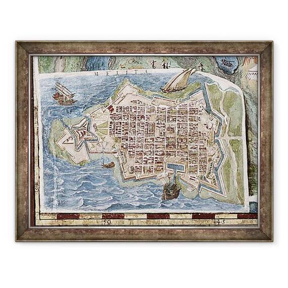 Tablou inramat - Scoala Italiana - Asediul Maltei, detaliu din Galleria delle Carte Geografiche - - Roveli