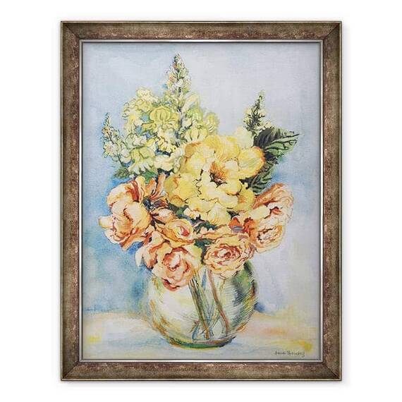 Tablou inramat - Joan Thewsey - Trandafiri galbeni si antirrhinums, 2001 - - Roveli
