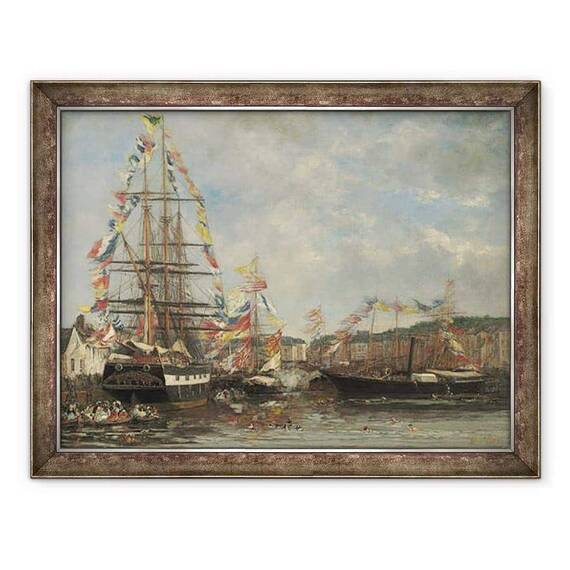 Tablou inramat - Eugene Louis Boudin - Festivalul in portul Honfleur - - Roveli