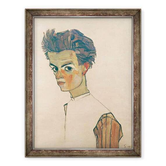 Tablou inramat - Egon Schiele - Autoportret cu camasa in dungi - - Roveli