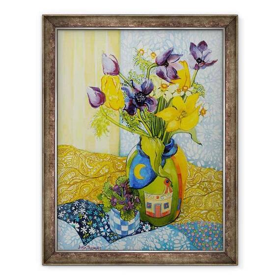 Tablou inramat - Joan Thewsey - Lalele si Anemone cu Oala de Violete, 2010 - - Roveli