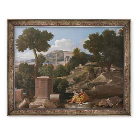 Tablou inramat - Nicolas Poussin - Peisaj cu Sfantul Ioan pe Patmos - - Roveli