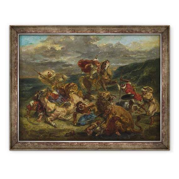 Tablou inramat - Ferdinand Victor Eugene Delacroix - Vanatoare de lei - - Roveli