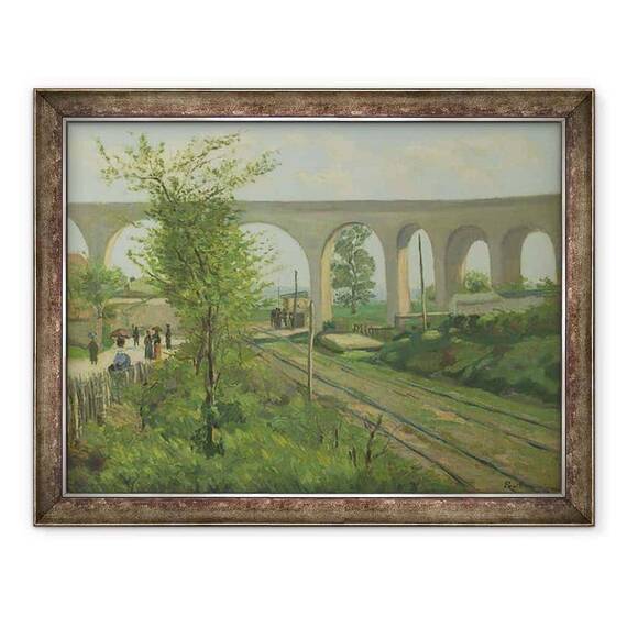 Tablou inramat - Jean Baptiste Armand Guillaumin - Apeductul Arcueil la intersectia feroviara Sceaux - - Roveli