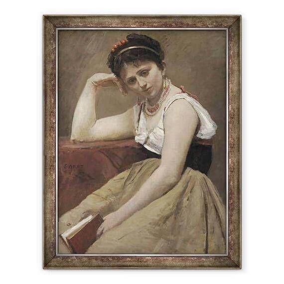 Tablou inramat - Jean Baptiste Camille Corot - Citire intrerupta - - Roveli