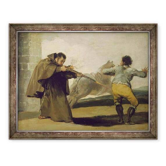 Tablou inramat - Francisco Jose de Goya y Lucientes - Calugarul Pedro impusca El Maragato ca calul sau Runge Off - - Roveli
