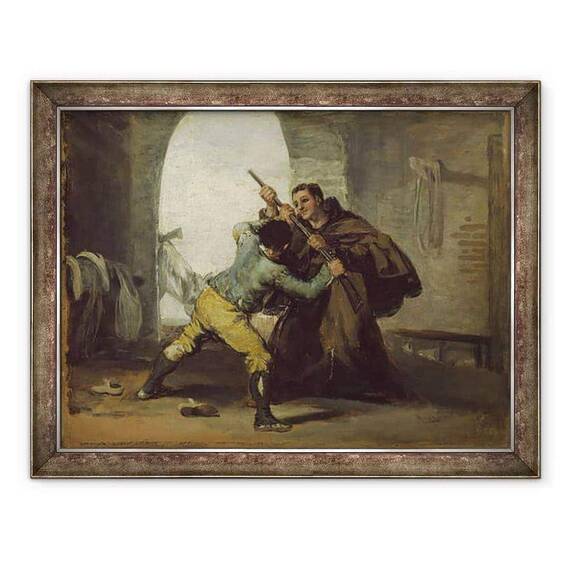 Tablou inramat - Francisco Jose de Goya y Lucientes - Calugarul Pedro se lupta cu arma de la El Maragato - - Roveli