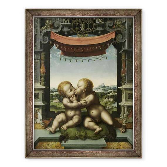 Tablou inramat - Joos van Cleve - Copiii Hristos si Sfantul Ioan Botezatorul imbratisand - - Roveli