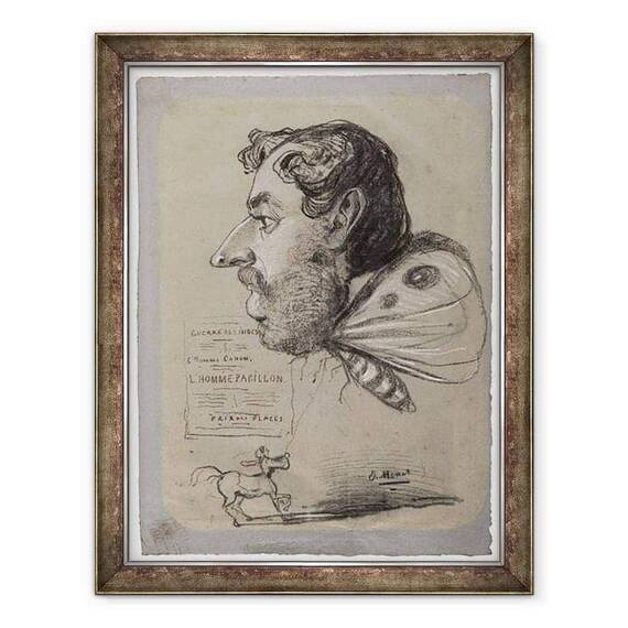Tablou inramat - Claude Monet - Caricatura lui Jules Didier Omul fluture, c.1858 carbune, inaltat cu creta alba, cu pete - - Roveli