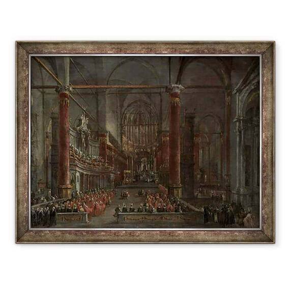 Tablou inramat - Francesco Guardi - Ceremonia pontificala in SS. Giovanni e Paolo, Venetia, 1782 - - Roveli