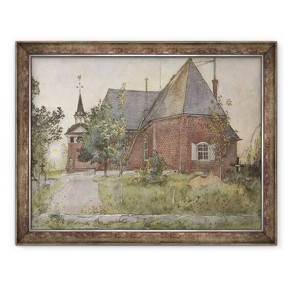 Tablou inramat - Carl Larsson - Biserica Sundborn veche, din seria O casa - - Roveli