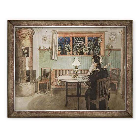 Tablou inramat - Carl Larsson - Cand copiii s-au dus la culcare, din seria O casa - - Roveli