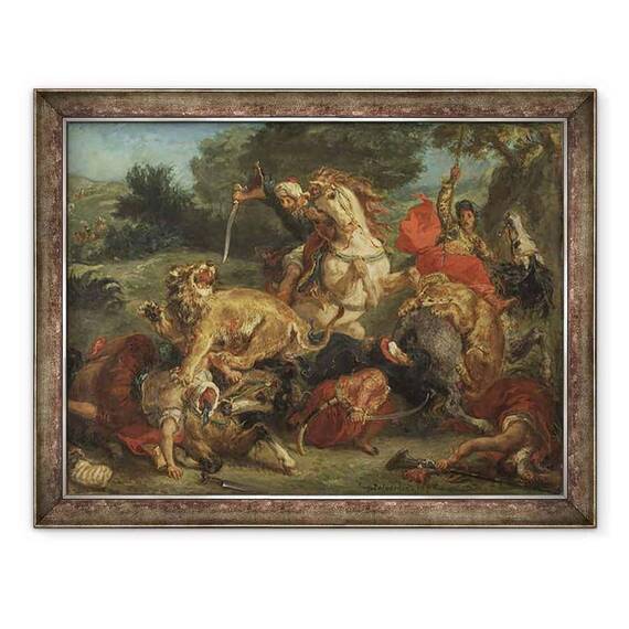 Tablou inramat - Ferdinand Victor Eugene Delacroix - Vanatoarea de lei - - Roveli