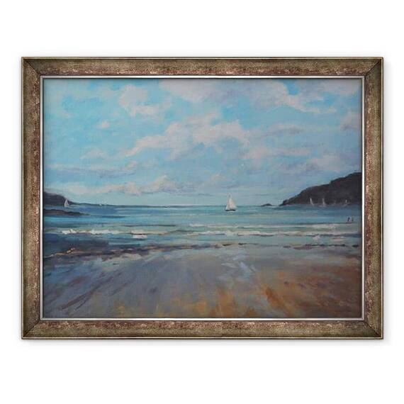 Tablou inramat - Jennifer Wright - Northsands Salcombe, navigare. ulei pe panza - - Roveli