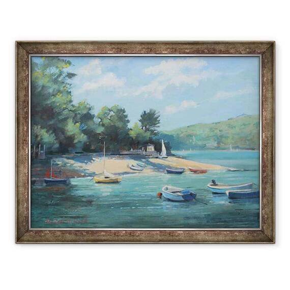 Tablou inramat - Jennifer Wright - Pescarii Cove Salcombe, ulei la bord - - Roveli