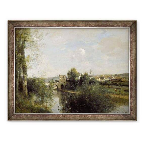 Tablou inramat - Jean Baptiste Camille Corot - Sena si Podul Vechi la Limay - - Roveli