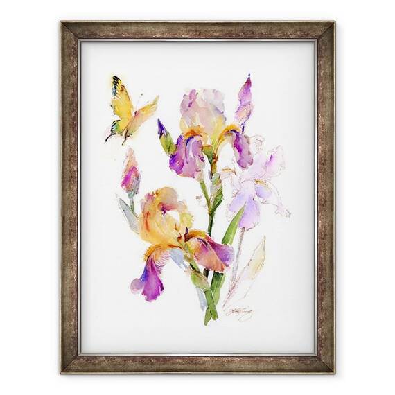 Tablou inramat - John Keeling - Iris cu fluture galben, 2016 - - Roveli